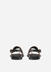 Leather Toe Strap Sandals - Black - CO Collections